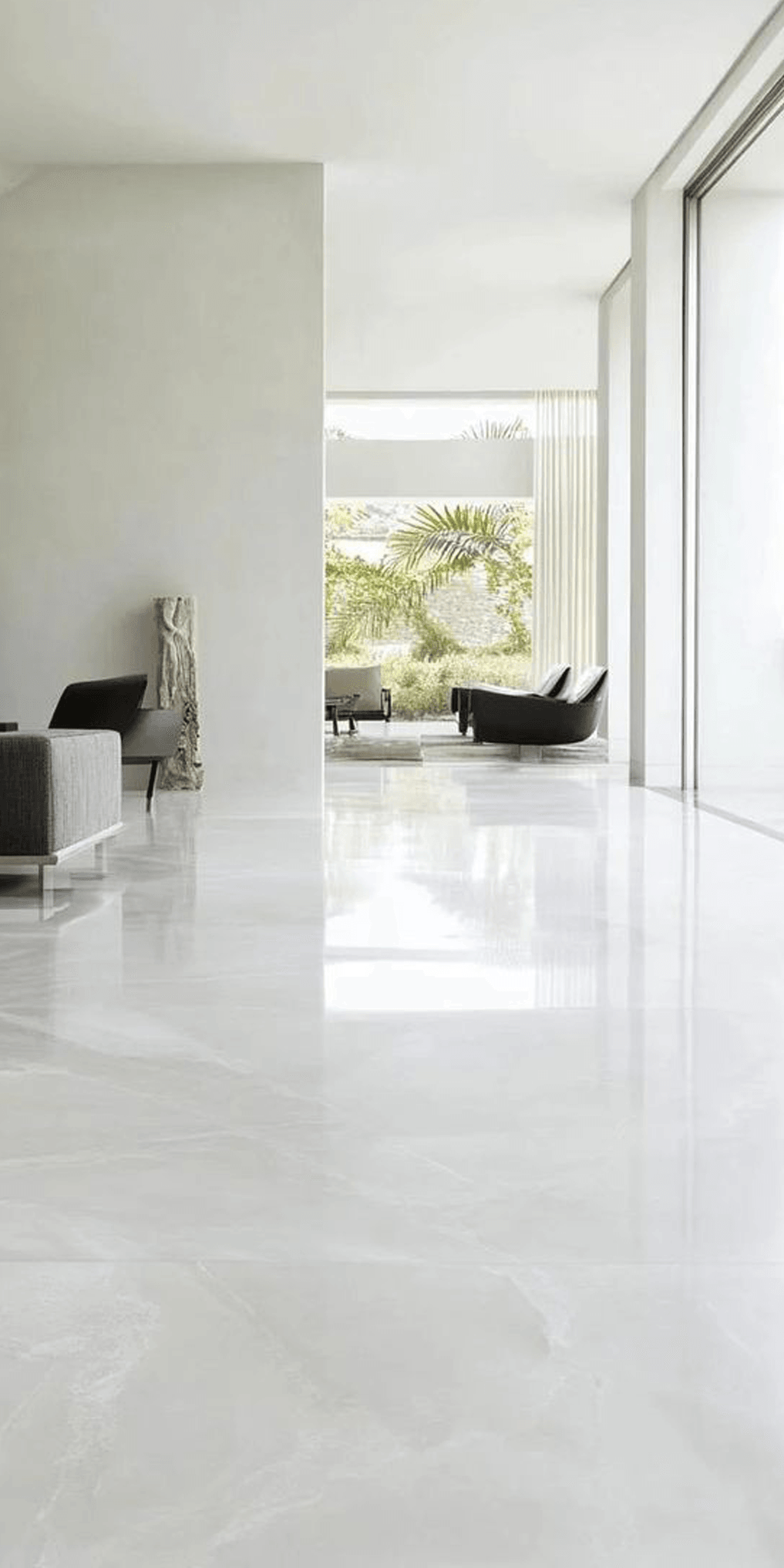 Colorful geometric patterned tiles in hotel corridor